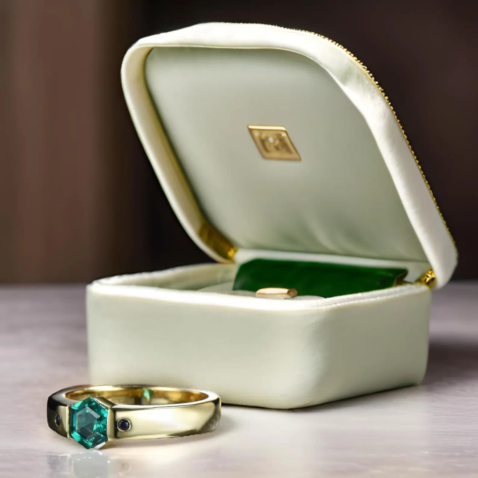 Men's Hexagon Emerald Wedding Band: Blue Stone Sterling Silver Ring 4